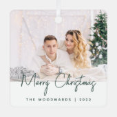 Ornement En Métal Mini photo Joyeux Noël Script vert (Recto)