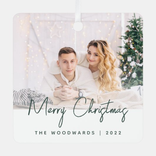 Ornement En Métal Mini photo Joyeux Noël Script vert (Recto)