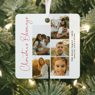 Ornement En Métal Minimal Christmas Blessings Script Famille 5 Photo