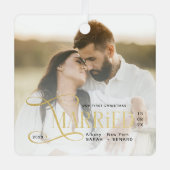 Ornement En Métal Minimal First Christmas Married Couples Photo (Recto)