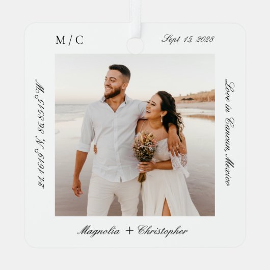 Ornement En Métal Minuscule mariage élégant lune de miel photo (Verso)