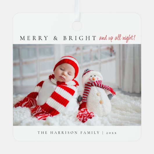 Ornement En Métal Modern Merry & Bright Birth Stats Photos (Recto)