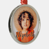 Ornement En Métal Modern Simple Script Ajouter votre nom et photo (Droite)