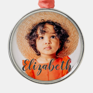 Ornement En Métal Modern Simple Script Ajouter votre nom et photo