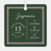 Ornement En Métal Modern Wavy Baby Name Script Birth Stats Photo (Recto)