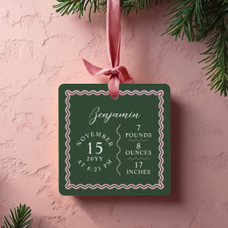 Ornement En Métal Modern Wavy Baby Name Script Birth Stats Photo