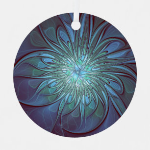 Ornement En Métal Moderne Abstrait tendance Fleur bleue Fractal Art