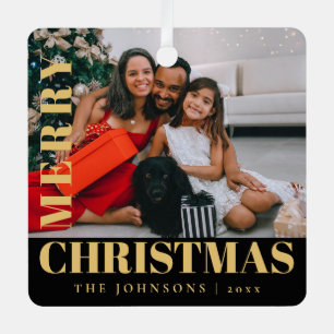 Ornement En Métal Moderne élégant Joyeux Noël Famille Photo Métal