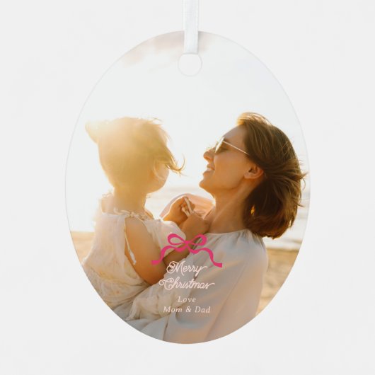 Ornement En Métal Moderne tendance Pink Retro Bows Photo Noël (Recto)