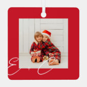 Ornement En Métal Moderne tendance Rouge & Blanc Nom Monogramme 3 Ph (Verso)