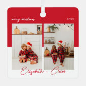 Ornement En Métal Moderne tendance Rouge & Blanc Nom Monogramme 3 Ph (Recto)