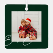 Ornement En Métal Moderne tendance vert & blanc Nom Monogramme 3 Pho (Verso)