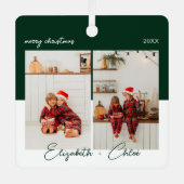 Ornement En Métal Moderne tendance vert & blanc Nom Monogramme 3 Pho (Recto)