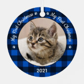 Ornement En Métal Mon premier Noël bleu Plaid Chat Kitten Animal Pho (Verso)