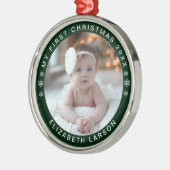 Ornement En Métal Mon premier Noël personnalisé bébé photo vert (Gauche)