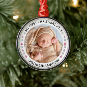 Ornement En Métal Mon premier Noël Personnalisé Élégant Photo Bébé