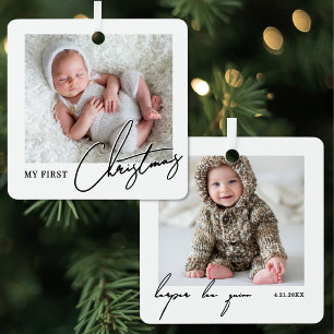 Ornement En Métal Mon Premier Noël Simple Élégant Photo de Bébé
