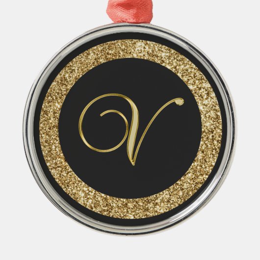 Ornement En Métal Monogram V, élégant script doré (Devant)