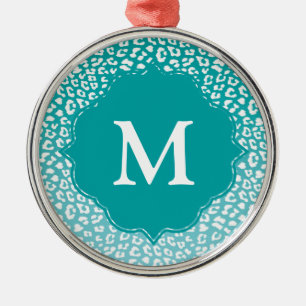 Ornement En Métal Monogramme Empreinte de léopard Turquoise