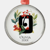 Ornement En Métal Monogramme Lettre initiale O Berry Wreath Noël (Devant)