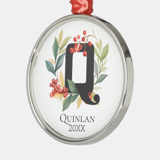 Ornement En Métal Monogramme Lettre initiale Q Berry Wreath Noël (Gauche)