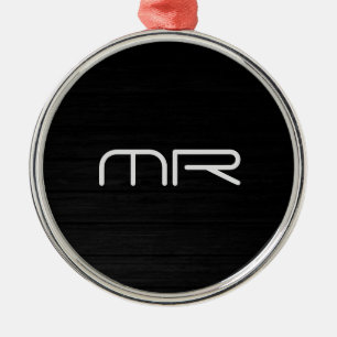 Ornement En Métal Monogramme moderne Noir Blanc Nom Initiales