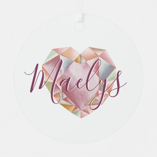 Ornement En Métal Monogramme Ou Nom Blush Pink Princess Photo Coeur (Recto)