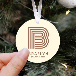 Ornement En Métal Monogramme rétro et nom Brown et type