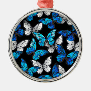 Ornement En Métal Motif sans couleur foncée avec papillons bleus Mor