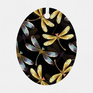 Ornement En Métal Motif sans couture avec libellules d'or