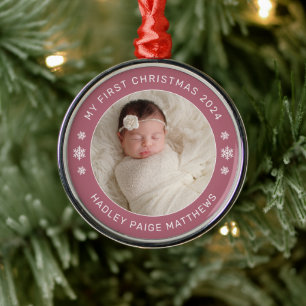 Ornement En Métal My First Christmas Cassis Personalized Baby Photo