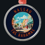 Ornement En Métal Nassau Bahamas Travel Art Vintage<br><div class="desc">Conception de déplacement vectoriel rétro de Nassau. Il se trouve sur l'île de New Providence,  avec l'île voisine de Paradise Island accessible par les ponts du port de Nassau.</div>