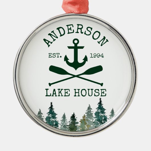 Ornement En Métal Nautical Lake House Ancre Oars Pines Round (Devant)