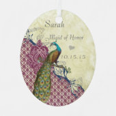 Ornement En Métal Navy & Berry Berry Elegant Damask Peacock Mariage (Recto)