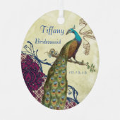 Ornement En Métal Navy & Berry Berry Elegant Damask Peacock Mariage (Recto)