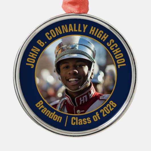 Ornement En Métal Navy Blue Gold Marching Band Photo Christmas (Devant)