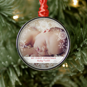 Ornement En Métal Neige de Noël pour bébé pour la première fois Méta