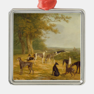 Ornement En Métal Neuf lévriers dans un paysage (huile sur la toile