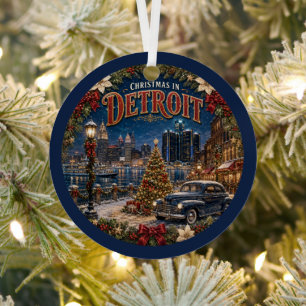 Ornement En Métal Noël à Détroit Souvenir de Voyage Vintage