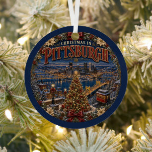 Ornement En Métal Noël à Pittsburgh Vintage Travel Keepsake