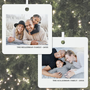 Ornement En Métal Noël avec deux photos de famille recto verso