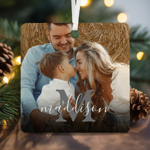 Ornement En Métal Noël avec monogramme de photo moderne