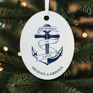 Ornement En Métal Noël Bleu Marin Ancre Amour Anchored in Love