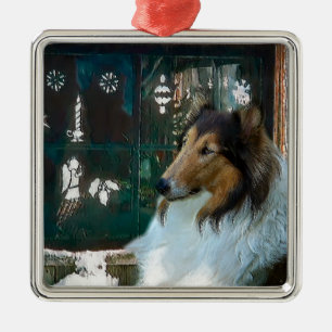 Ornement En Métal Noël Collie à la fenêtre