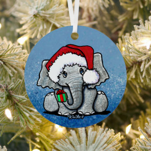 Ornement En Métal Noël des éléphants père Noël