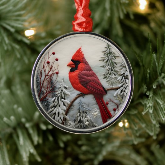 Ornement En Métal Noël des oiseaux cardinaux rouges 3D (Arbre)