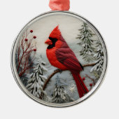 Ornement En Métal Noël des oiseaux cardinaux rouges 3D (Devant)