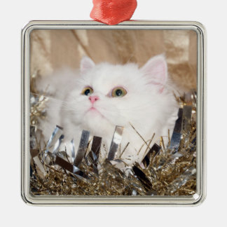 Ornement En Métal Noël du chat perse blanc