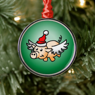 Ornement En Métal Noël du cochon volant