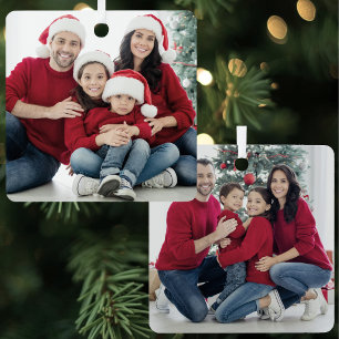 Ornement En Métal Noël familial double face personnalisé avec 2 phot